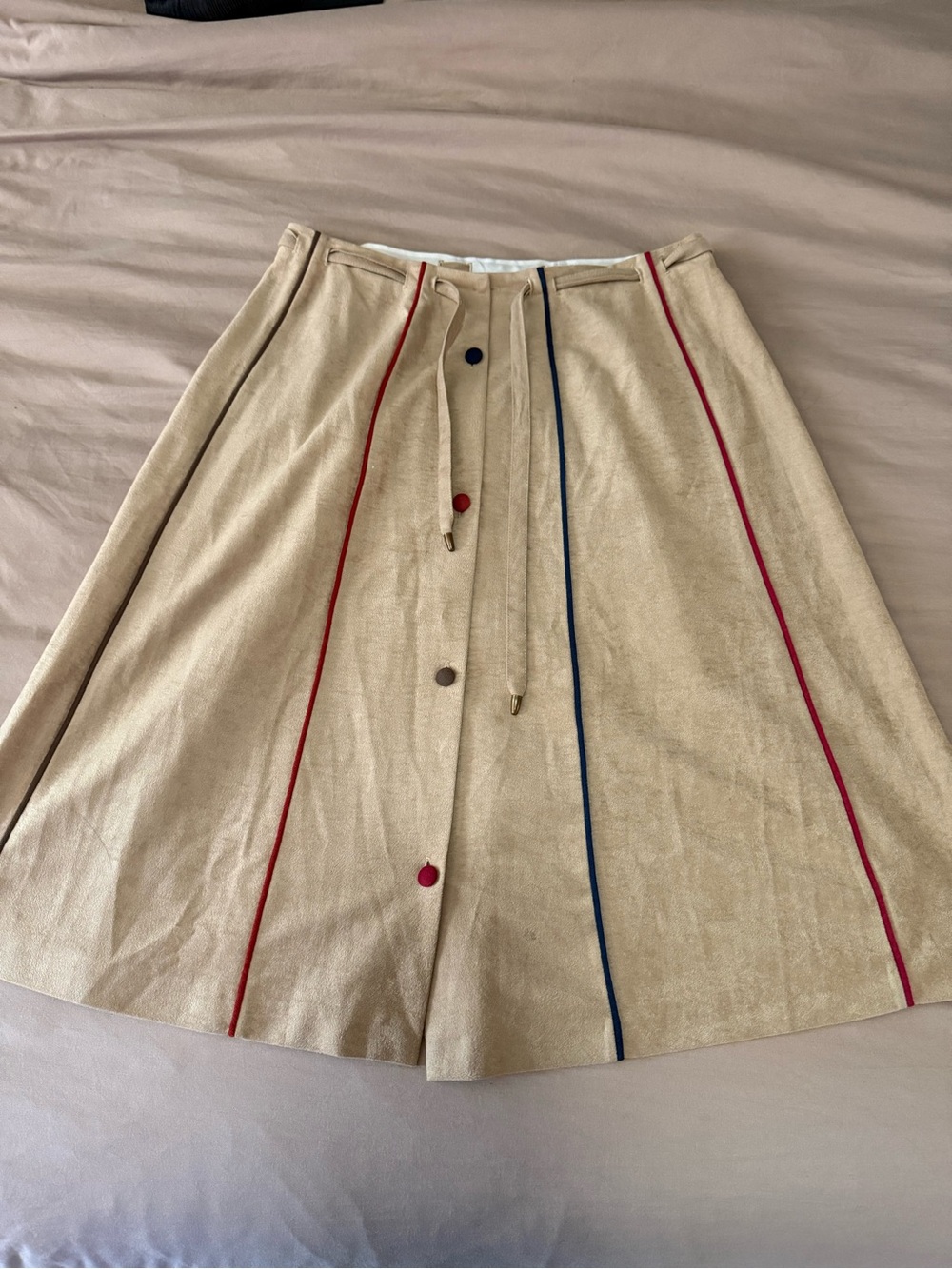 Beige A-Line Skirt with Contrast Piping